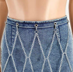 "Off the Chain" Micro-elastic Denim/Chained Skirt