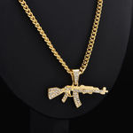 Gun Pendant Crystal Rhinestone Chain Necklace