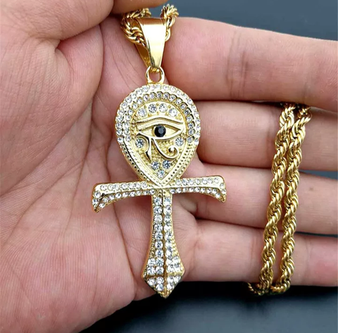 Iced Out Third Eye Egyptian Ankh Necklace