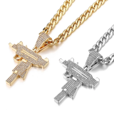 Iced Out Submachine Gun Pendant with Cuban Link Chain