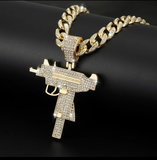Iced Out Submachine Gun Pendant with Cuban Link Chain