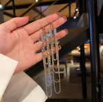 "All that glitters" Multilayer Long Tassel Rhinestone Crystal Earrings