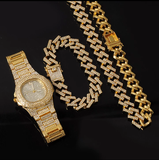 Iced Out 3 Piece Cuban Link  Jewelry  Set