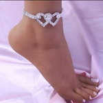 "With Love" Double Heart Crystal Studded Ankle Bracelets